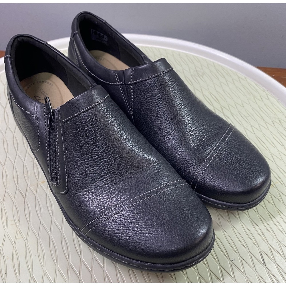 Clarks Women Leather Cora Giny Black Driving Loafers Comfort Shoes‎ Sz. 10M EUC